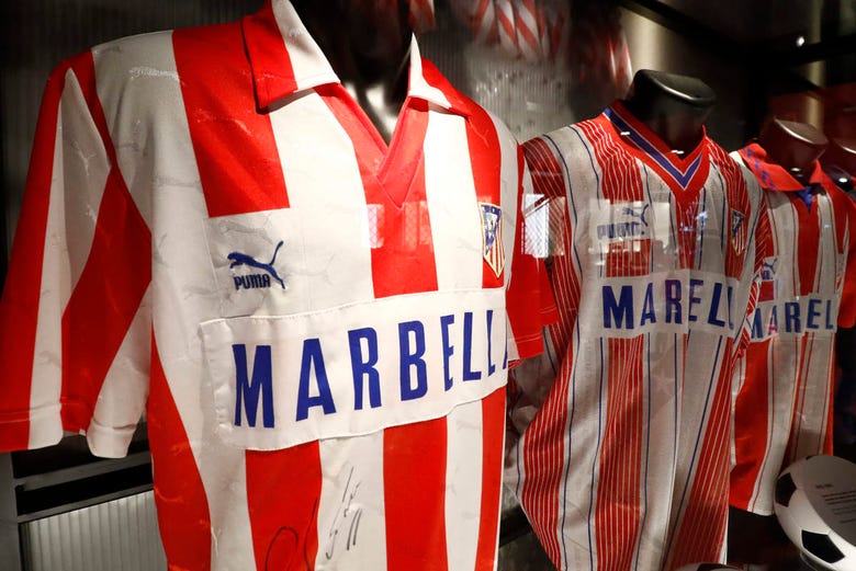 Some historic Atlético de Madrid shirts