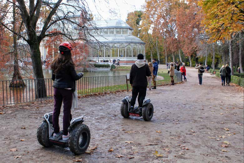 Riding segways past the Palacio de Cristal