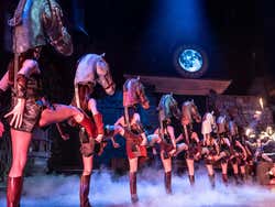 People on stage dressed as horses