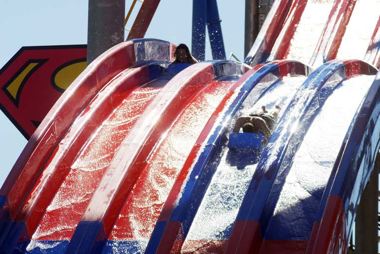 Coming down a water slide! 